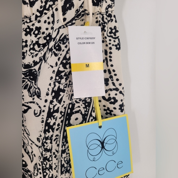 CeCe Women's Overlap Tie Front Wide Leg Soft Pants Ivory Black Size M New - Picture 5 of 7